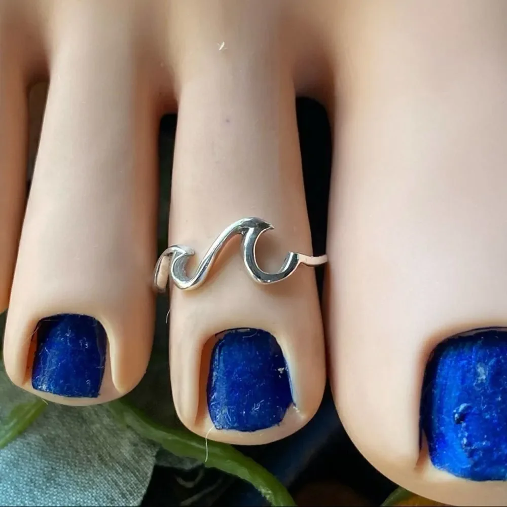 Sterling Silver Double Crashing Waves Toe Ring Midi Ring